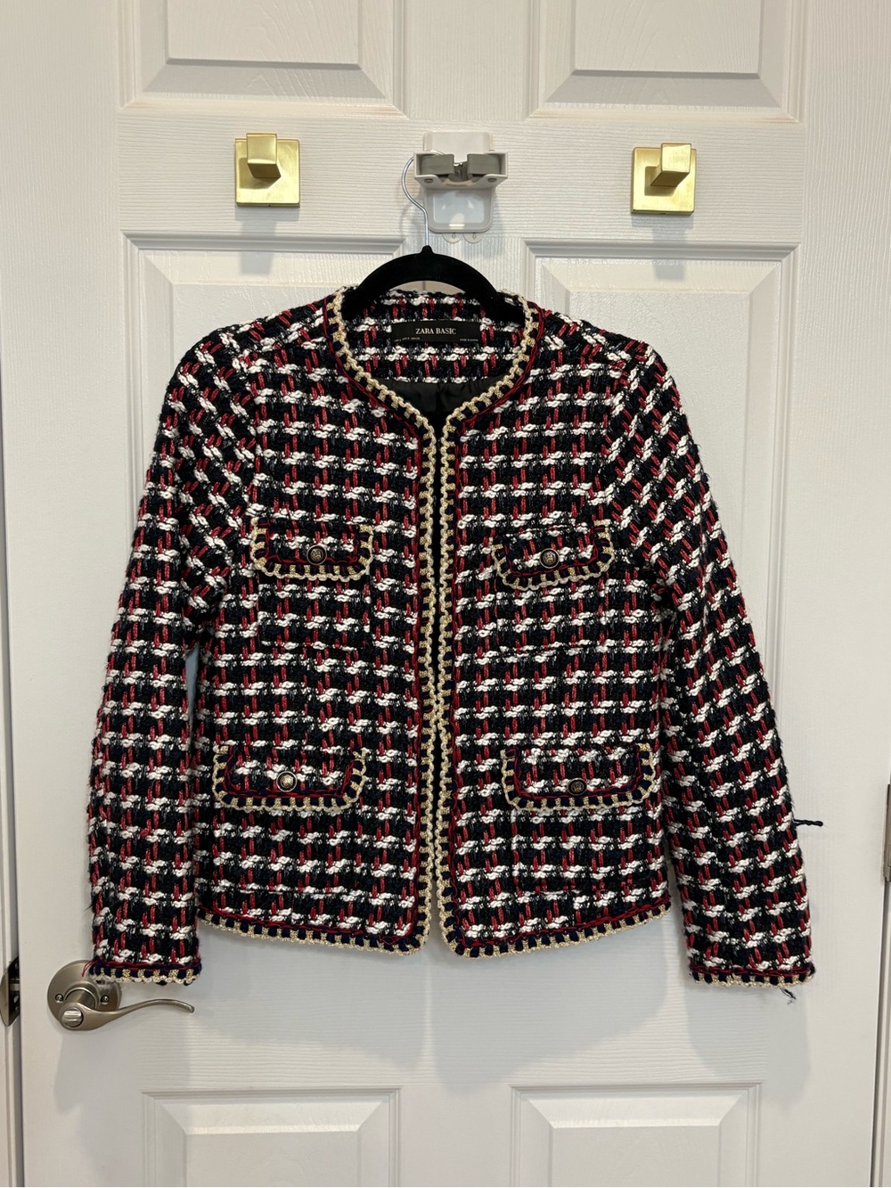 Zara Womens Red Black Tweed Jacket #1405